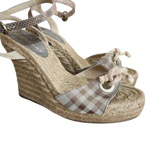 Burberry Wedge Sandals Sz 9 Espradille Jute Rope Tie Details Signature Gingham‎